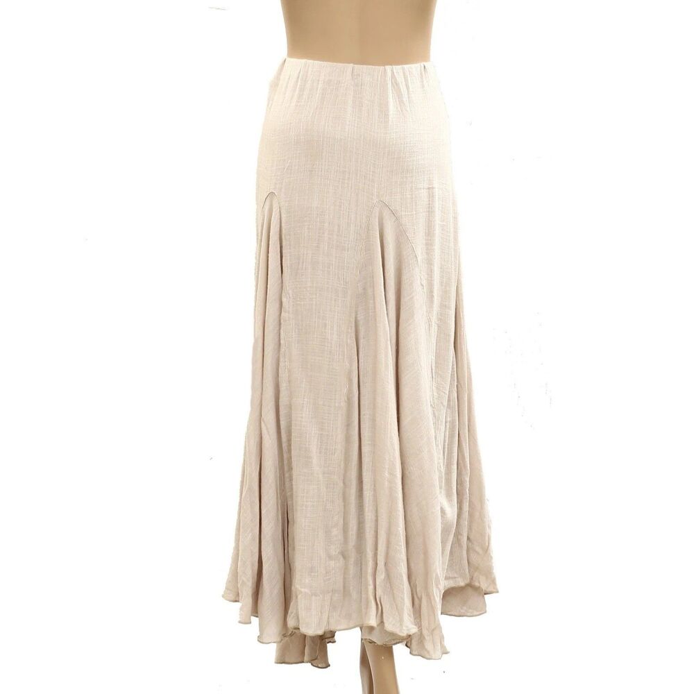 Free People Madras That Solid Linen Maxi Skirt A Line Godet Mid Rise M 285051 - Picture 8 of 8